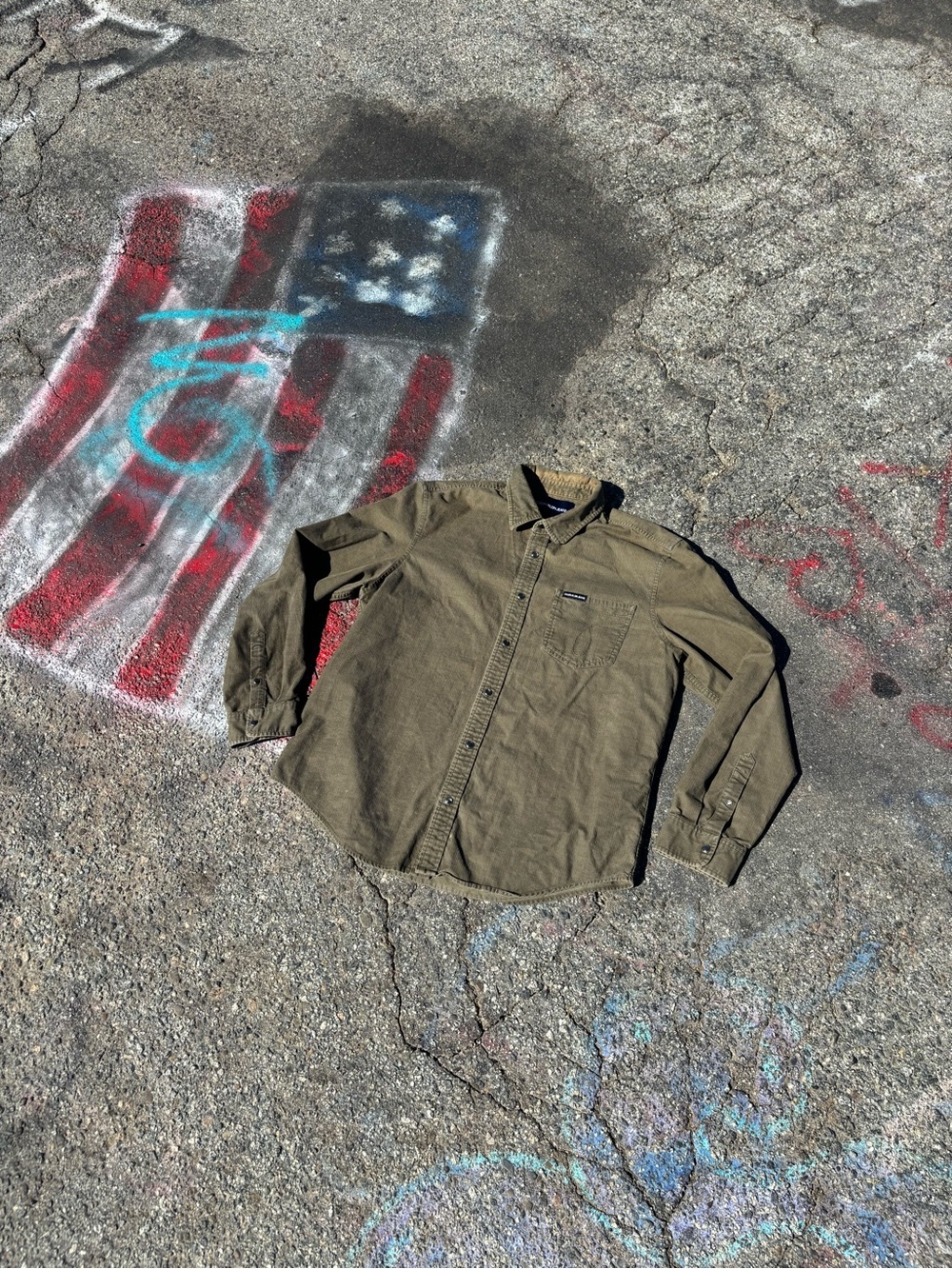 Calvin Klein Jeans Mens Army Green Corduroy Snap Button Western Shirt | Size L